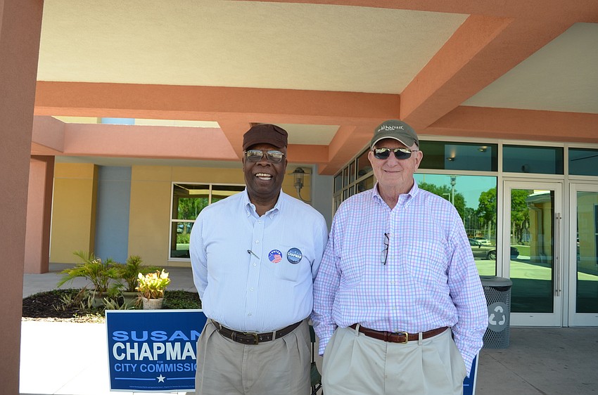 Vice Mayor Willie Shaw and Commissioner Terry Turner at the Robert L. Taylor Community Center voting precinct