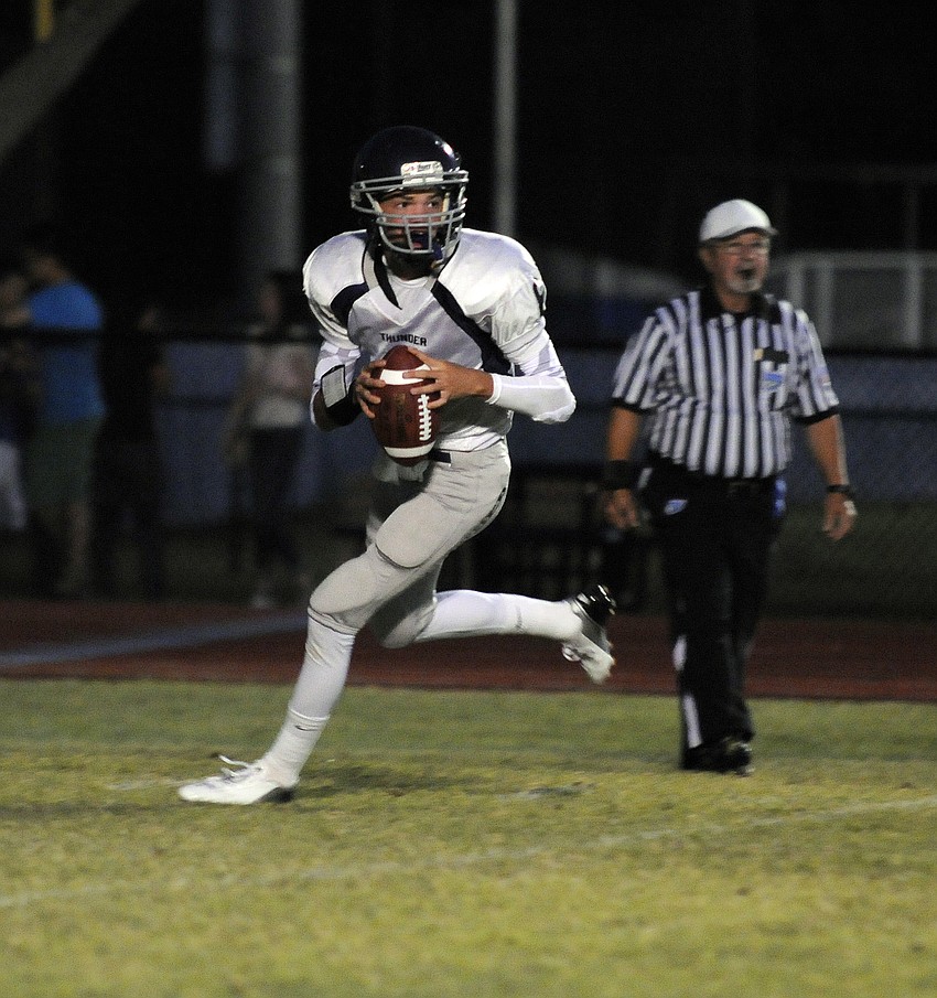 Eighth-grader Nathan Strawderman made his first start under center after the Thunder graduated veteran quarterback Evan Wilson.