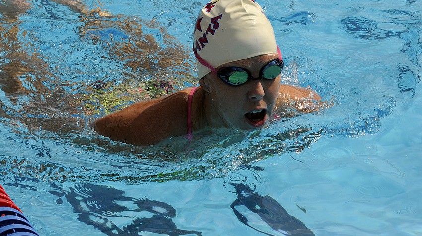 Swim Atlantaâ€™s Pam McClure warms up before the 50-meter breaststroke.