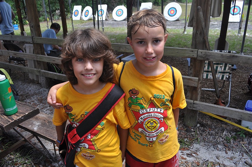 Kameron Kametz and Caden Whitford prepared to learn archery.