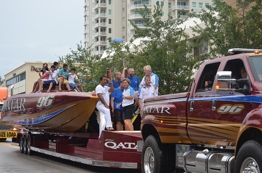 The Qatar boat team rode in the parade.