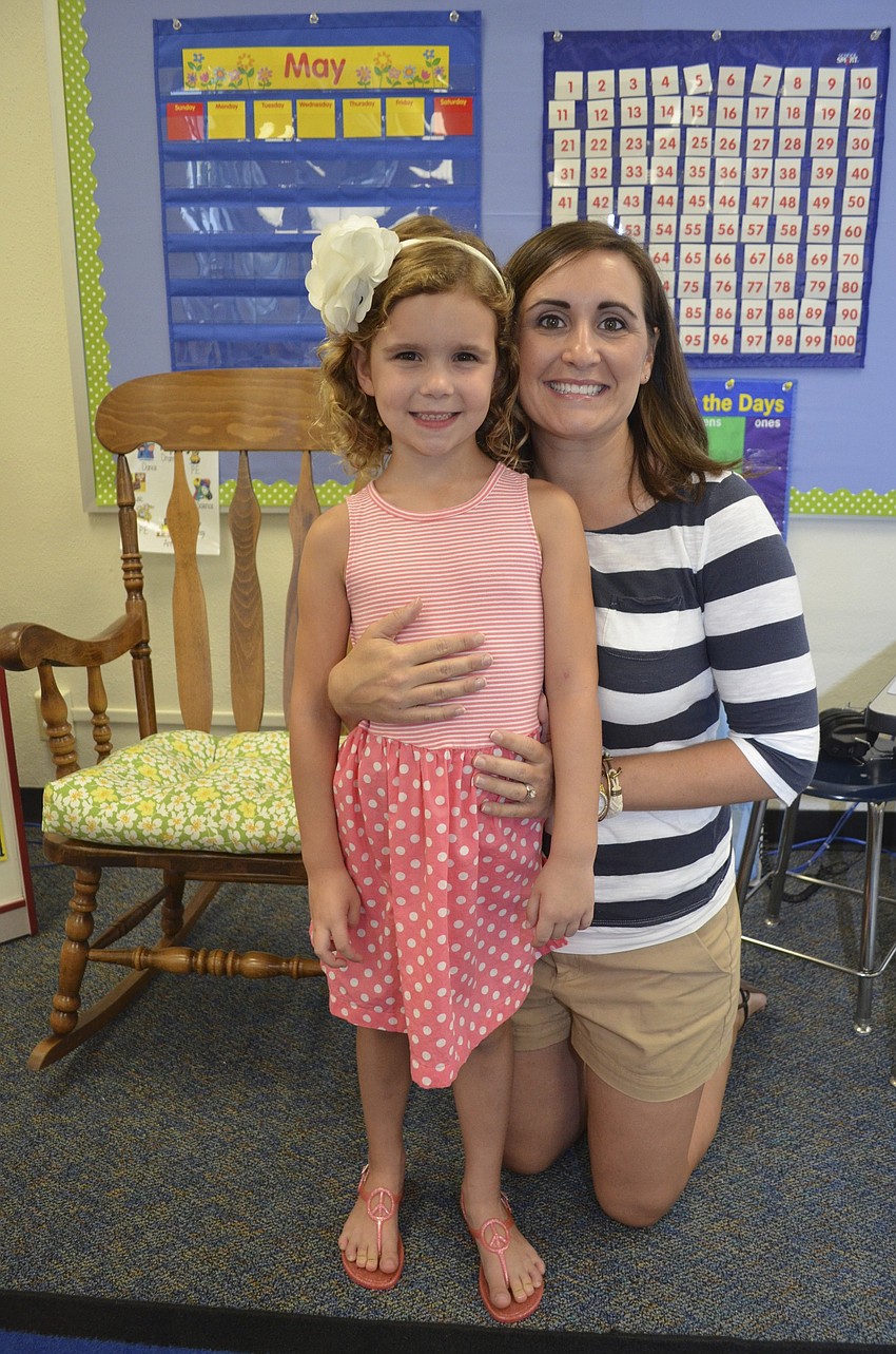 Julie and Jennifer Norman meet Julieâ€™s kindergarten teacher at Southsideâ€™s Meet the Teacher Night.