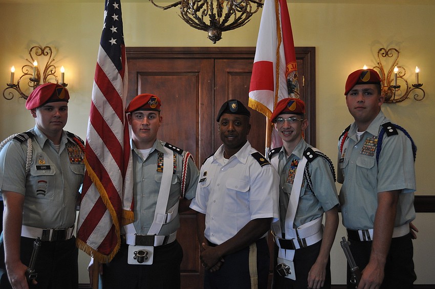 Lt. Jackson Stroud, Lt. Corbin Allen, Maj. Claren Arrington, Capt. Michael Frost, and Sgt. First Class Chris Sorg from Sarasota Military Academy.