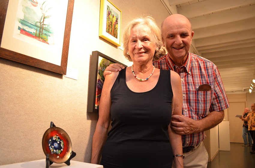 Virginia Everett and Bob Rose with Everettâ€™s piece â€œMilky Way Heartâ€