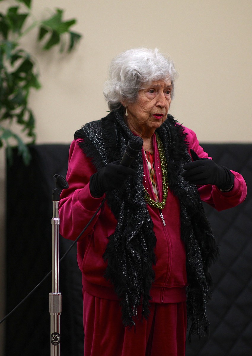 Shirley Beachum introduces the nightâ€™s speaker.