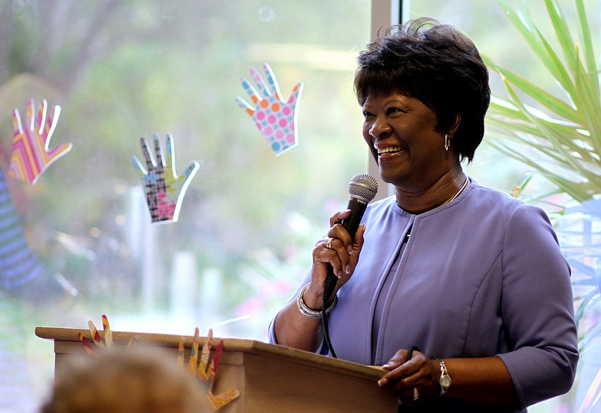 Sandra Holley welcomes attendees to the Church Women Unitedâ€™s Human Rights Celebration.