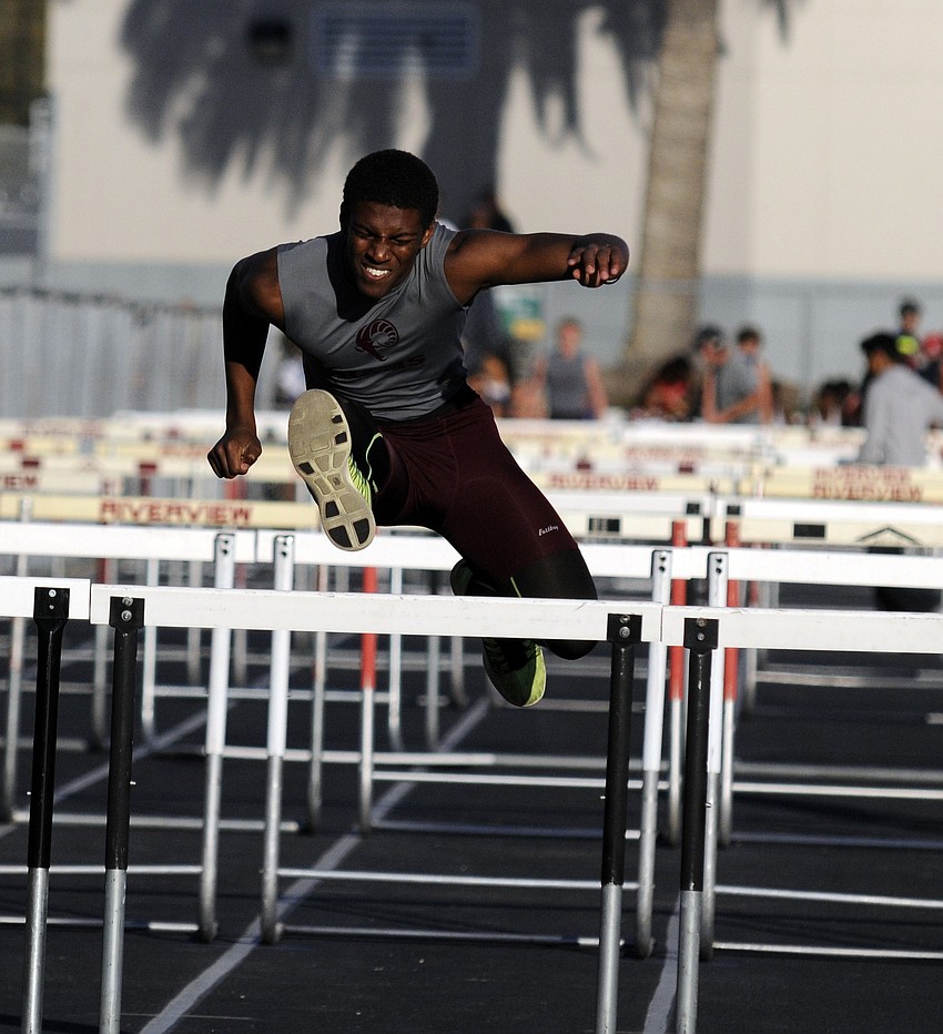 Riverview High junior Christian Ulysse won his heat of the 110 hurdles in 17.48 seconds.
