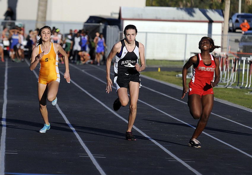 Sarasotaâ€™s Sabrina Weaver competes in the 100-meter dash.