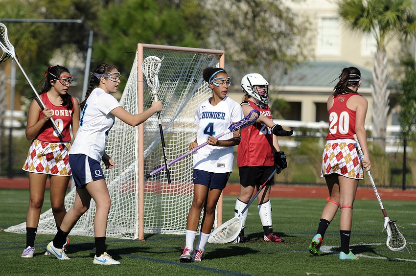 ODAâ€™s Taylor Albano congratulates Lexi Meyers following her goal in the first half.