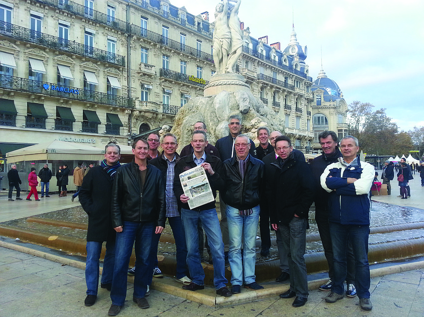 GRACE PERIOD. Patrick Bossman, second from left, takes a break with fellow attendees at a database workshop, in Montpellier, France. The group took a moment to pose in front of the famous Les Trois Graces statue.