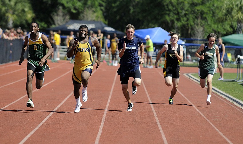 ODAâ€™s Joey Runge races down the track in the preliminaries of the 100-meter dash.