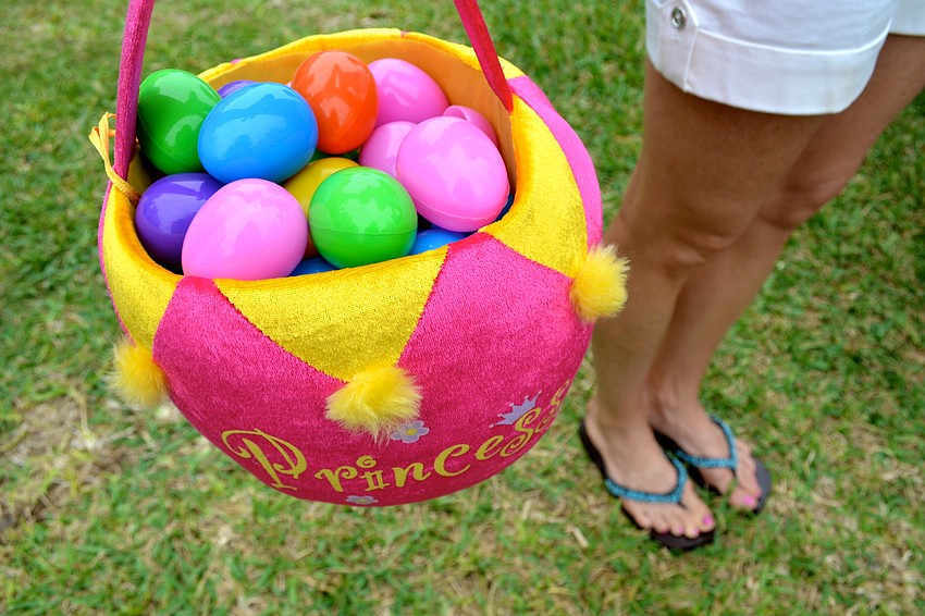 Ava Varga filled her â€œPrincessâ€ basket with many colorful eggs.