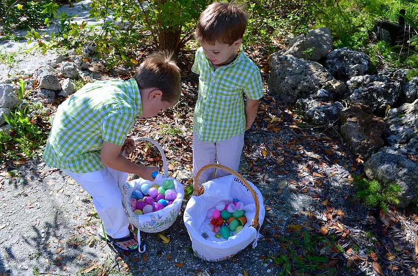 Morgan Angel, 4, picks out a few of his eggs to give to his younger brother, Anderson, 2.