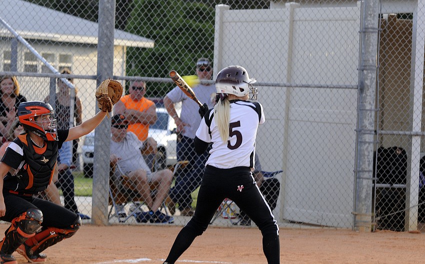 Braden River senior Hannah Loyer makes contact in the bottom of the second inning.