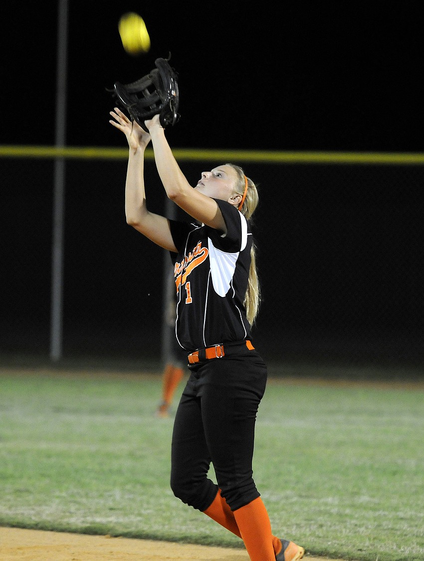 Sophomore second baseman Avery Miller catches a pop up in the bottom of the sixth inning.
