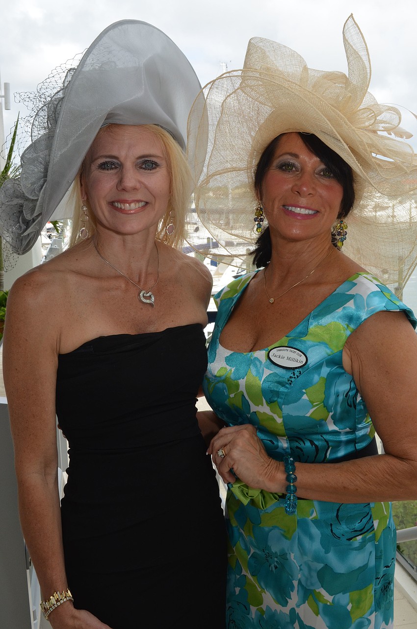 Kristine Vallrugo and Jackie Millikin purchased their Kentucky Derby party hats at the Sarasota Yacht Club.
