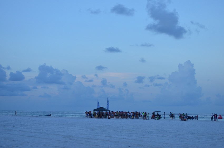 The first group of Olympic triathletes prepare to enter the water.
