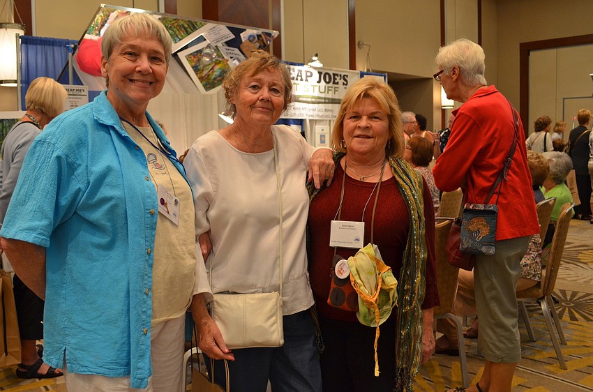 President of the Florida Watercolor Society Carol Frye, Maxine Masterfield and Joyce Shera