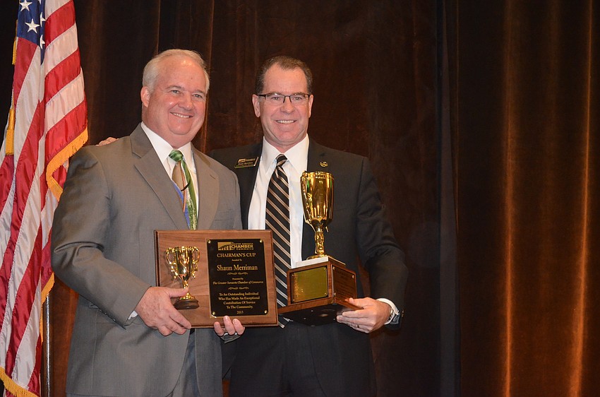 Robert Lane presented Shaun Merriman with the Chairman's Cup