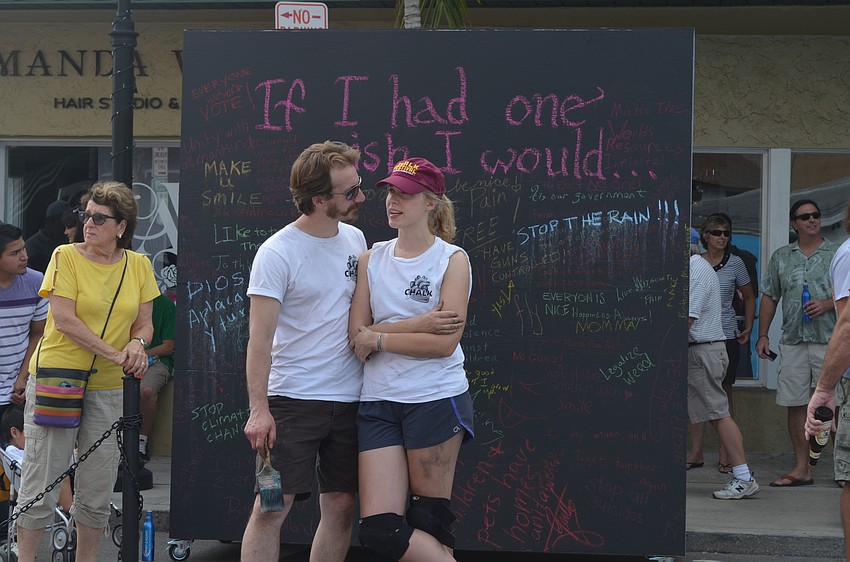 Artists Justin Ferro and Katie Runde take a break