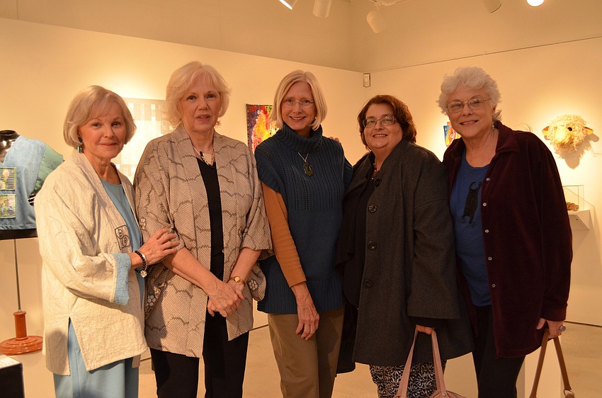 Venetian Society of Basket Weaverâ€™s show organizer Marge Schemanski, judge Karen Woods, artist Sandy Frick and fans Karen Johnson and Tanya Weinberger