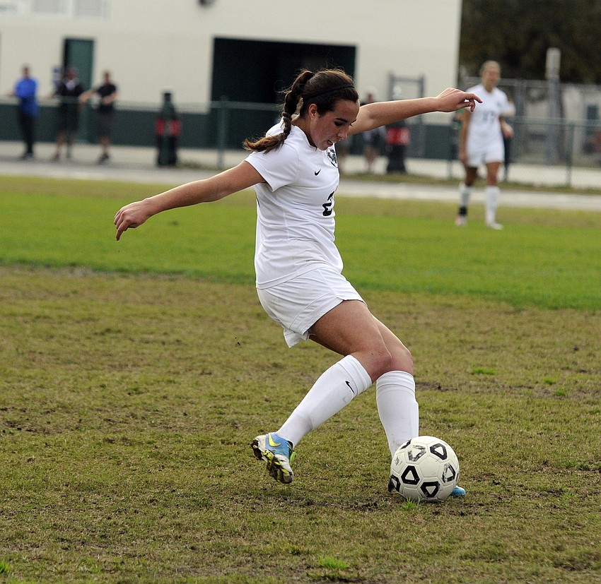Lakewood Ranch sophomore Olivia Ortiz controls the ball for the Lady Mustangs.