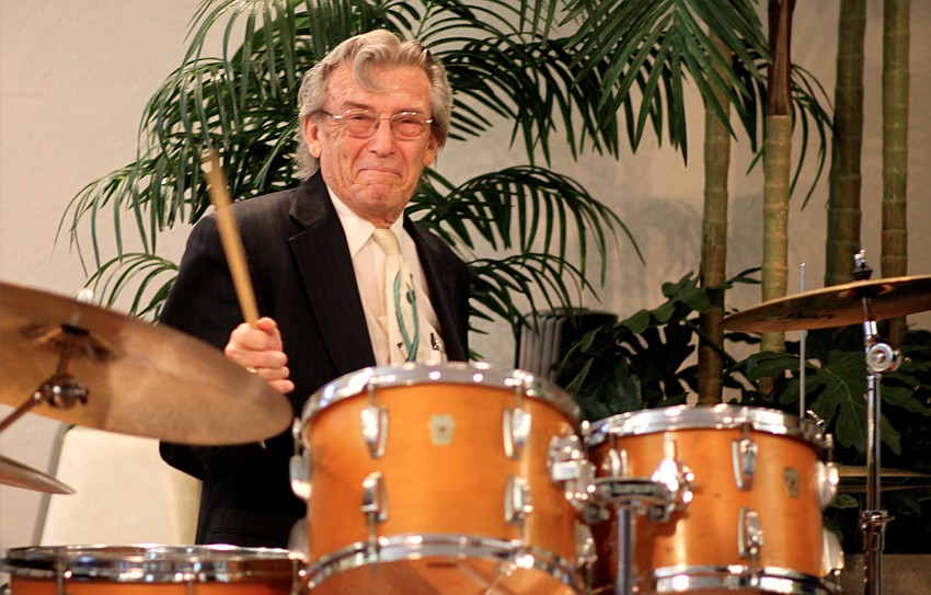 Al Hixon plays drums for the Jazz Worship Service.