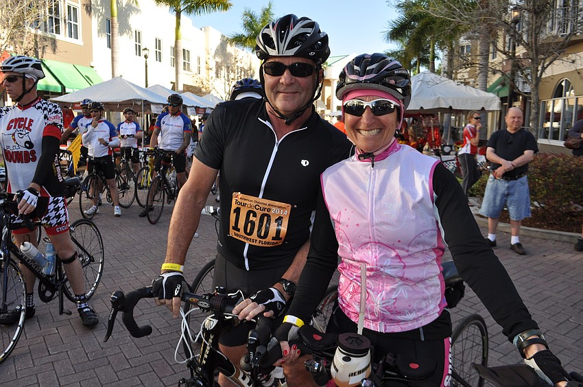 Bill Meadows and Rhonda Del Campo ride together.