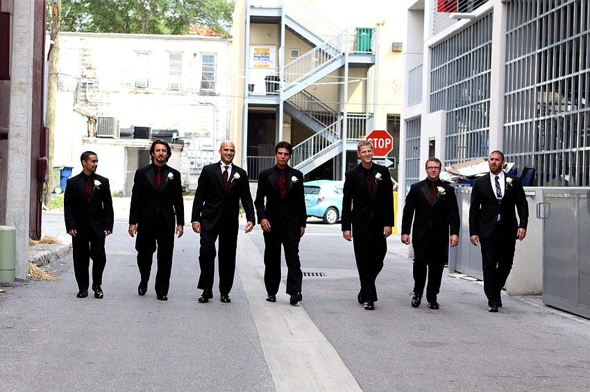 The groom, Joseph Sckowska, third in from the left, with his groomsmen.