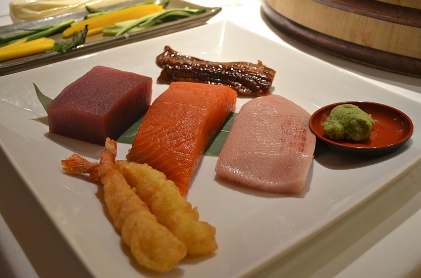 The fish ingredients used in the demonstration were eel, tuna, salmon, hamachi (aka yellowtail), wasabi, shrimp tempura. Any fish will work so long as itâ€™s fresh and high-quality. Chef Bertka recommends Waltâ€™s