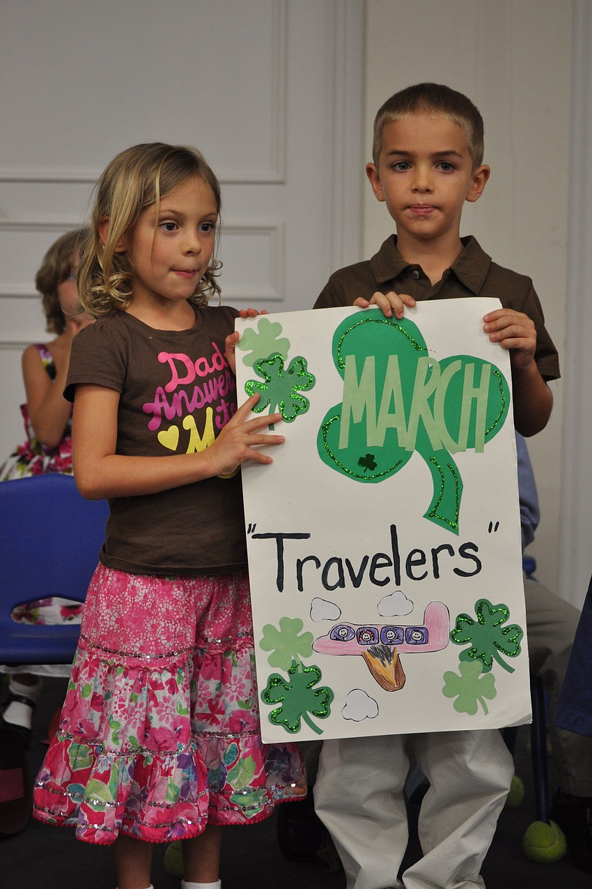 Isabel Dibble and Kaden Clarkin, of Kiddie Academy, said they explored all aspects of travel during the month of March.