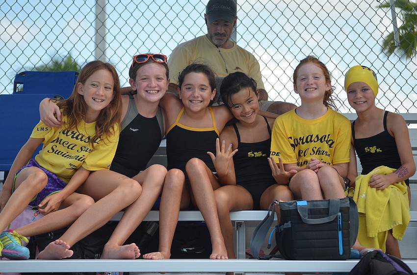 Kasumi Wade, Erin Kelley, Mercedes Trava, Sumner Chmielewski, Jenna Riley and Nicole Schroeders are all on the Sharks team.