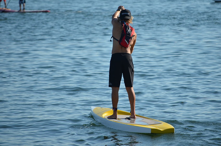 A racer in the 6.5 mile race heads out to the start line.