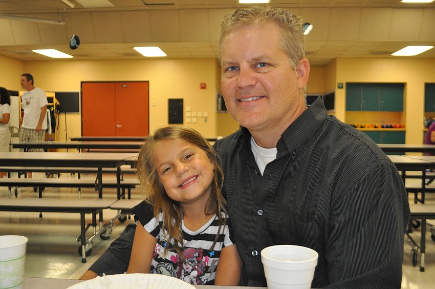 Second grader Isabelle with dad Keith Monroe