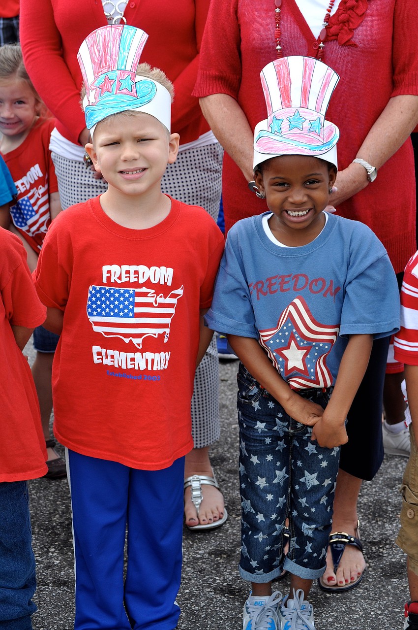 Five-year-olds Mason Browne and Jada Jenkins sport their red, white and blue.