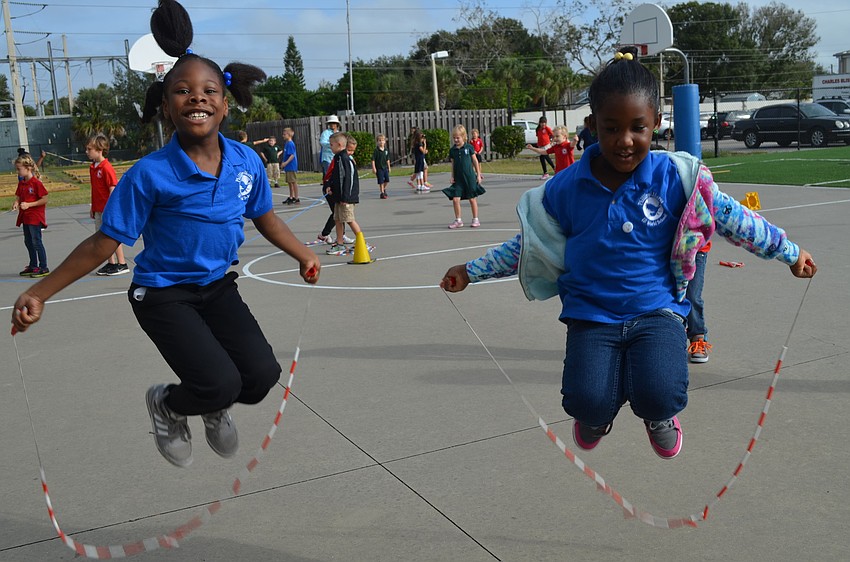 Zhamari Ford and Treanna Fordham jump rope side by side