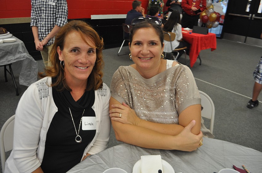Braden River Elementary teacher Linda Applegate and mom Tia Albrecht enjoy lunch together.