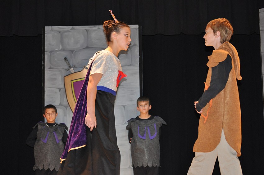 Mikayla DeSantis, the queen/witch, scolded the huntsman, played by Nick Cairo, as guards Josiah Lozada and Jace Grayson looked on.