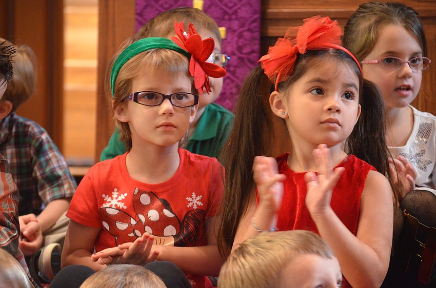 Isabelle Faucher and Sadie Khuu perform in the pageant.