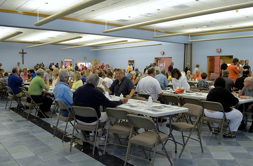 A large crowd enjoyed pancakes throughout the morning.