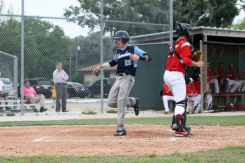 Out-of-Door Academyâ€™s Tyler Dietrich, No. 28, was the only run for Out-of-Door Academy.