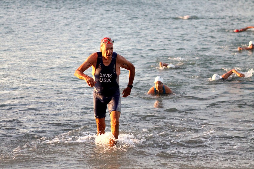 Dean Davis, No. 53, makes his way out of the water.