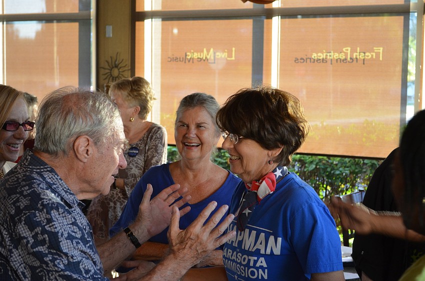 Susan Chapman is congratulated by supporters at Word of Mouth.