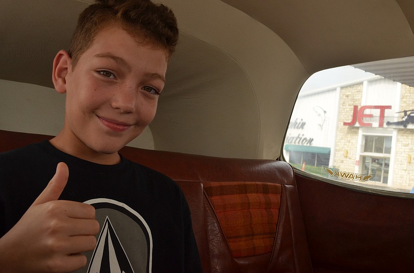 Hunter Cribbs will help the pilot navigate with a map on the iPad.