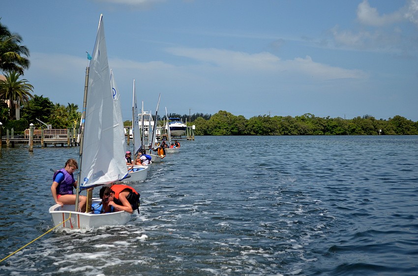 The campers head back for lunch.