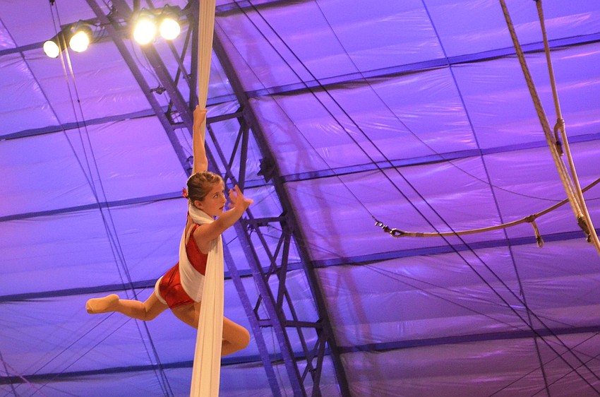 Sailor Circus performer in a silk routine