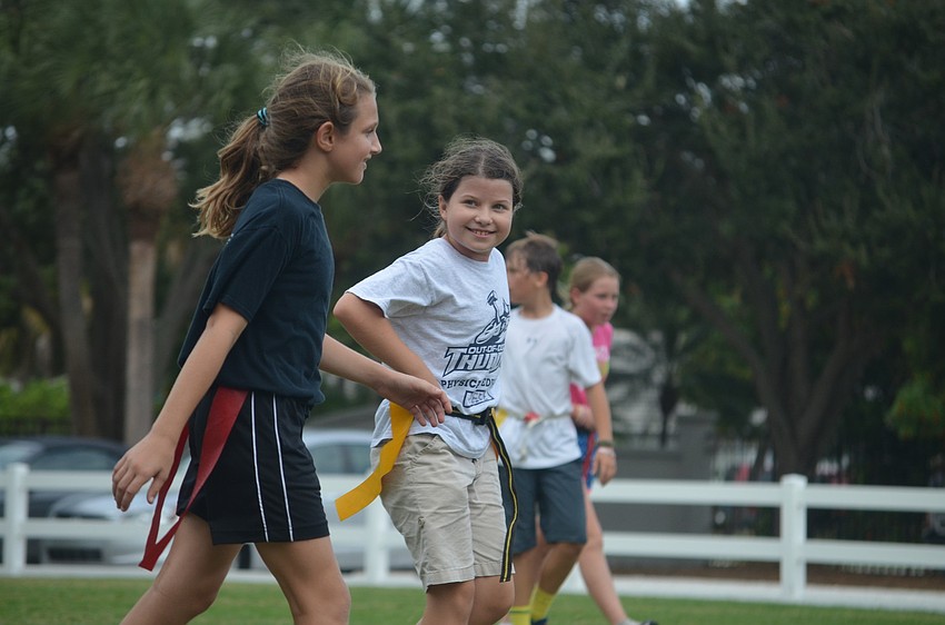 Heather S. and Lily M. get ready to play