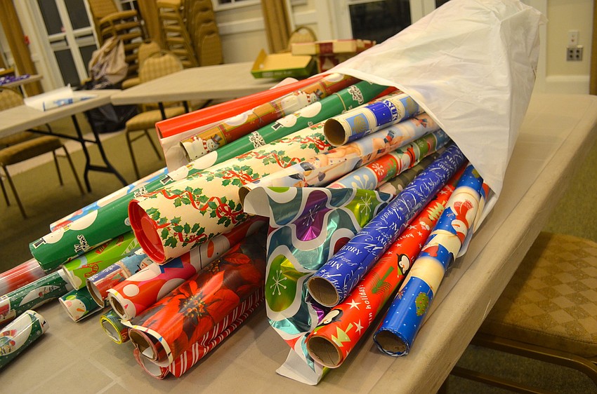 Sponsors donated wrapping paper and other materials for the event, along with shoe box stuffers.