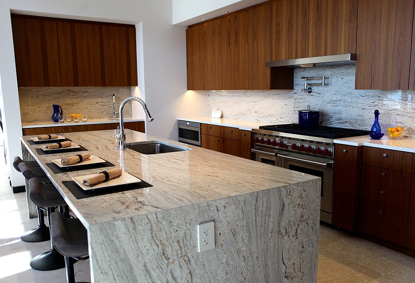 The kitchen in the main house is modern and stylish.
