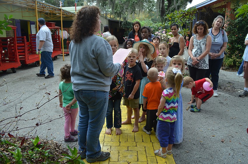 The scavenger hunt began at the gardenâ€™s yellow brick road.